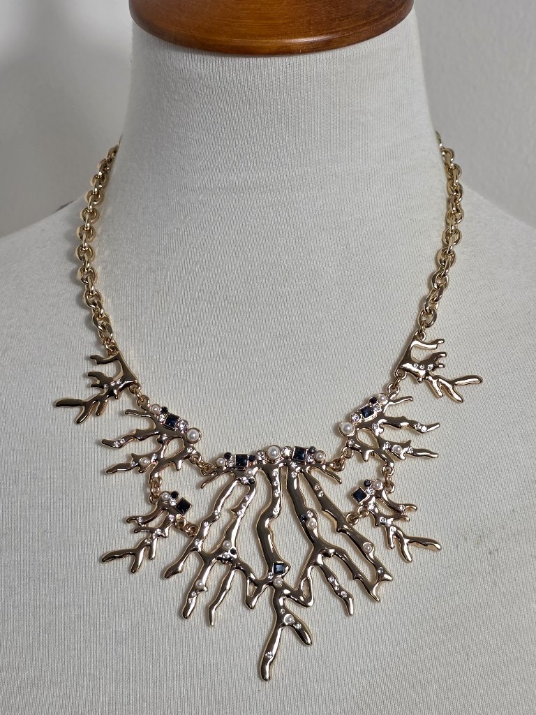 Tommy Bahama Gold-Tone Coral Reef Statement Necklace Blue & White Rhinestones